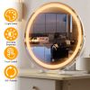19Inch Large Round Vanity Makeup Mirror With LED Halo Light 3 Lighting Colors Dimmable Brightness Touch Control 360° Rotation High-Definition Lighted