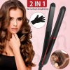 Hair Straightener Curling Iron 2 In 1 Twist Hair Straightener Ceramic Plate Hair Curler w/ Temperature Adjust LCD Display Glove