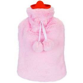2L Hot Water Bottle w/ Plush Cover Classic Natural Rubber Hot Water Bag Feet Warmer For Pain Relief Hot Compress Heat Therapy Warm Neck Shoulders (Option: Pink)