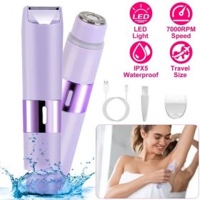 2 In 1 Bikini Trimmer For Women Dual Head Cordless Body Shaver IPX5 Waterproof Rechargeable Pubic Hair Razor Wet And Dry Use For Bikini Underarm (Option: Purple)
