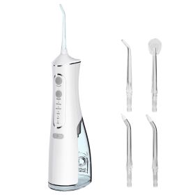 Portable Water Dental Flosser Cordless Rechargeable Dental Oral Irrigator IPX7 Waterproof Teeth Cleaner with 4 Modes 4 Nozzles 10.15oz Detachable Wate (Option: White)