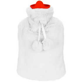 2L Hot Water Bottle w/ Plush Cover Classic Natural Rubber Hot Water Bag Feet Warmer For Pain Relief Hot Compress Heat Therapy Warm Neck Shoulders (Option: White)