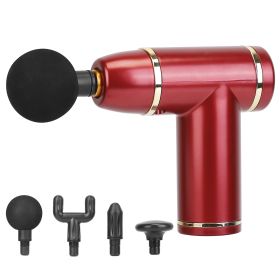 Percussion Massage Gun USB Type C Rechargeable Deep Tissue Vibration Massager Handheld Leg Body Cordless Massager w/ 4 Interchangeable Heads 8 Intensi (Option: Red)