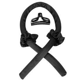 Heatless Curling Rod Headband Curling Ribbon Soft Hair Curlers Rollers Sleep Hair Styler Wave Formers with Hair Loops Clips for Long Medium Hair (Option: Black)