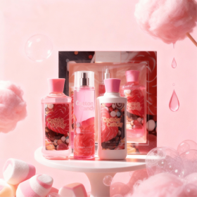 3pcs Set-Sakura Fragrance Shower Gel Set, Japanese Cherry Blossom 10 Fl.oz Shower Gel, 10 Fl.oz Body Lotion, 8 Fl. Oz Body Mist, A Three-piece Bath An (Option: Cotton Candy)