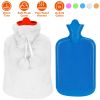 2L Hot Water Bottle w/ Plush Cover Classic Natural Rubber Hot Water Bag Feet Warmer For Pain Relief Hot Compress Heat Therapy Warm Neck Shoulders