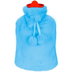 2L Hot Water Bottle w/ Plush Cover Classic Natural Rubber Hot Water Bag Feet Warmer For Pain Relief Hot Compress Heat Therapy Warm Neck Shoulders (Option: Blue)