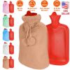 2L Hot Water Bottle w/ Plush Cover Classic Natural Rubber Hot Water Bag Feet Warmer For Pain Relief Hot Compress Heat Therapy Warm Neck Shoulders